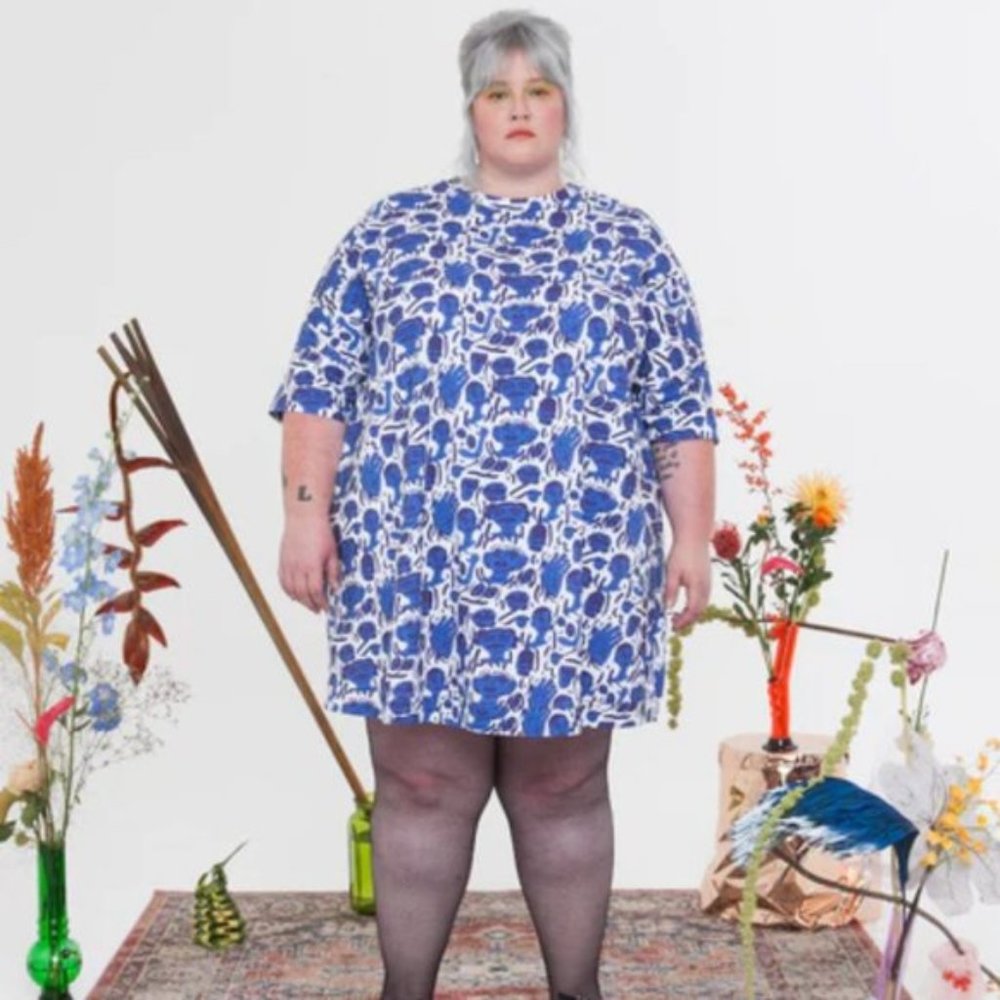 Tamara Malas Tess Dress in blue faces print